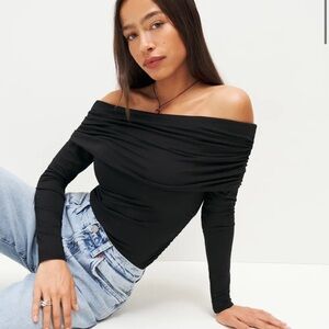 Reformation Black Off-Shoulder Long Sleeve Top